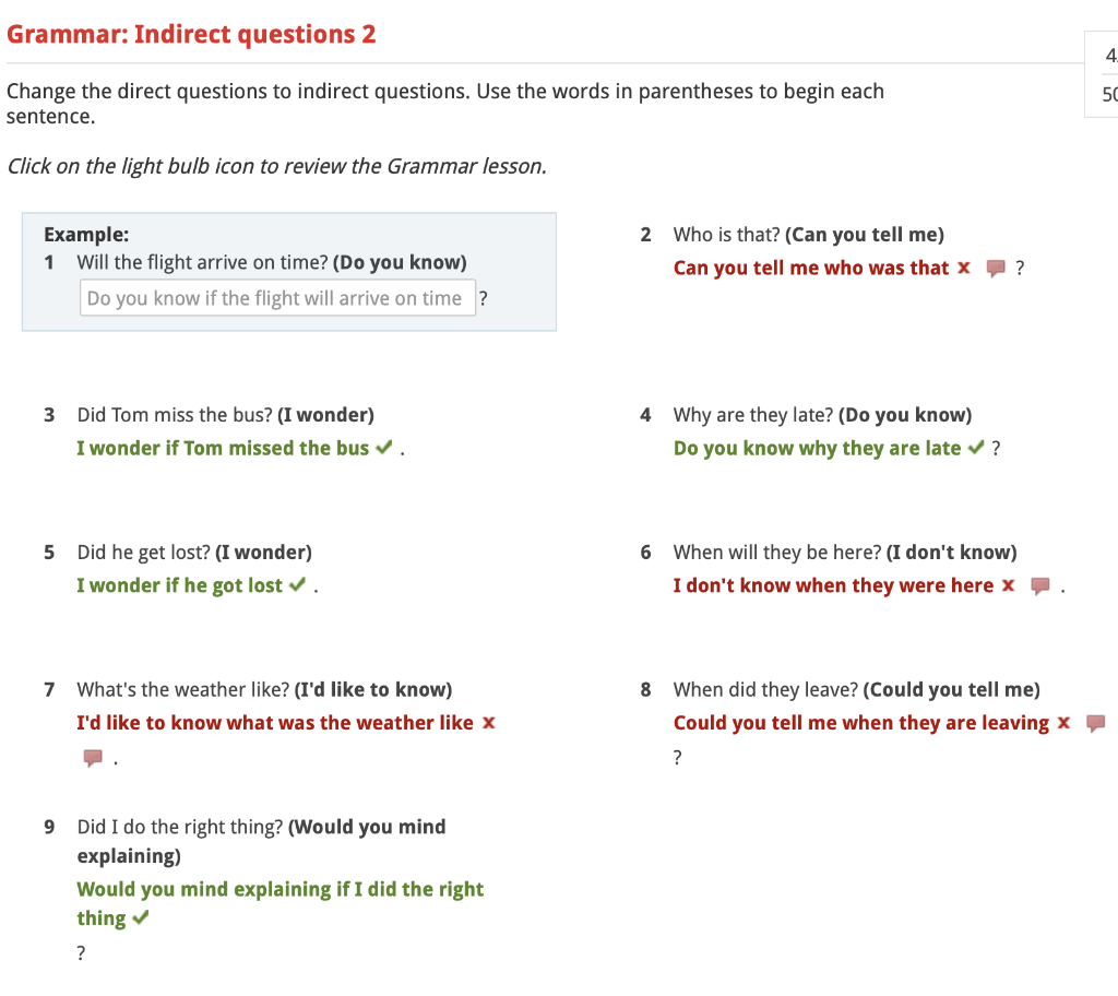 Solved Grammar: Indirect questions 2 4. Change the direct | Chegg.com