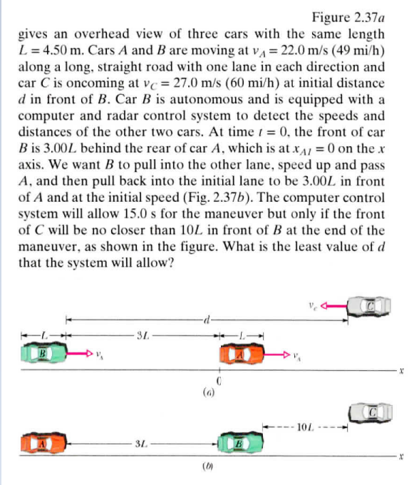 Solved Figure 2.37a Gives An Overhead View Of Three Cars | Chegg.com