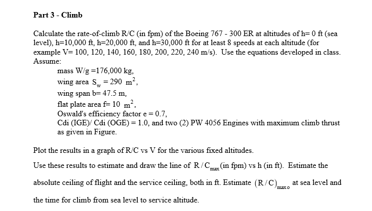 Part 3 - Climb Calculate the rate-of-climb R/C (in | Chegg.com