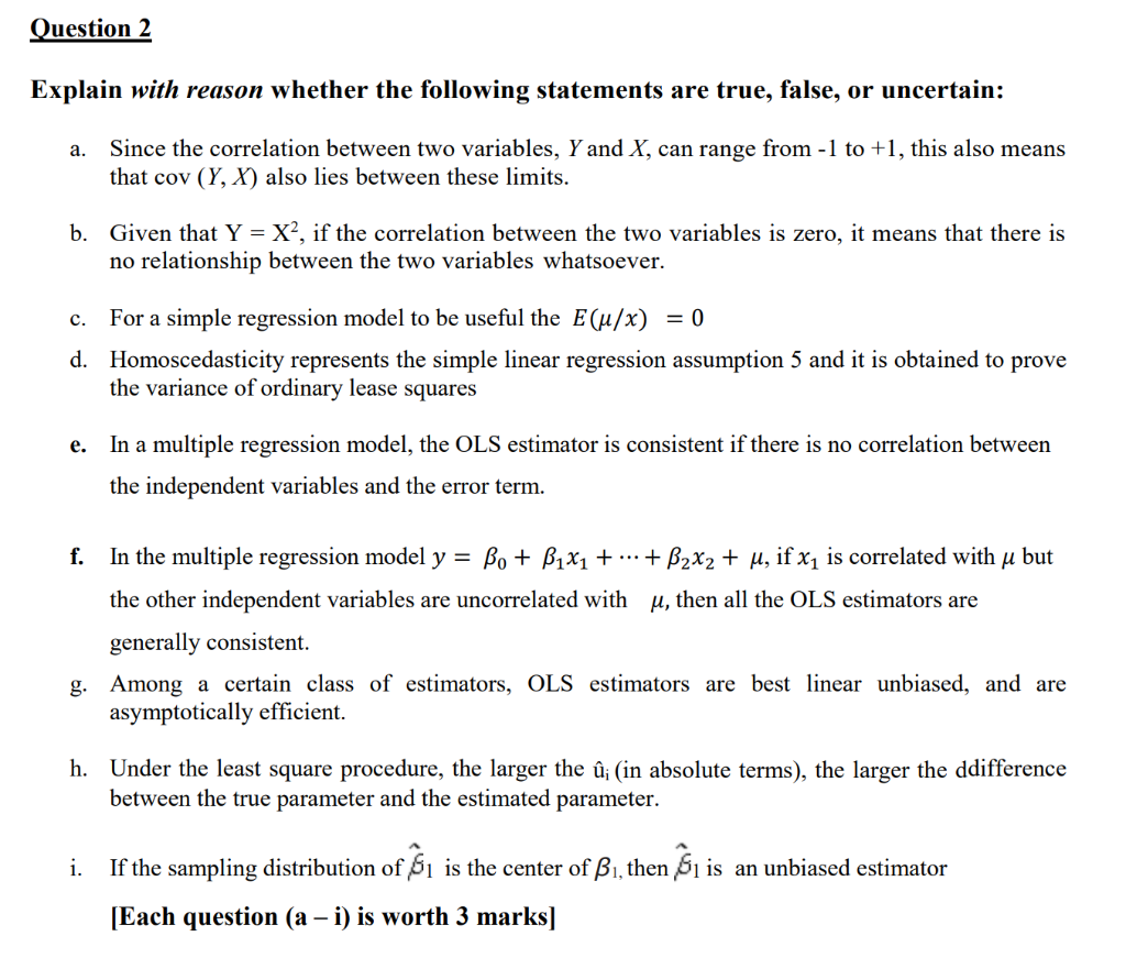 Solved Question 2 Explain With Reason Whether The Followi Chegg Com