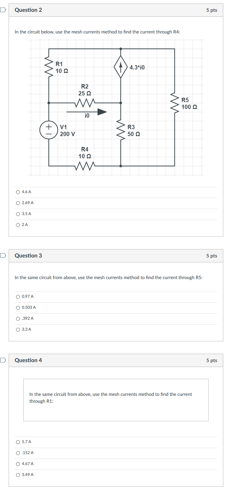 Solved D Question 2 5 pts In the circuit below, use the mesh | Chegg.com