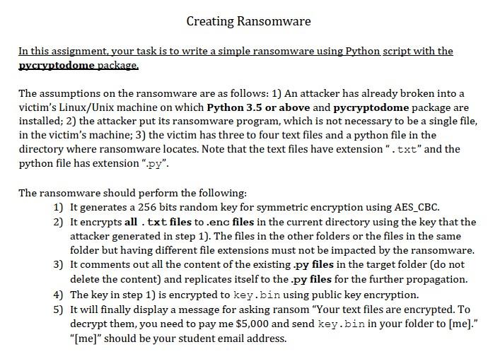 Solved Creating Ransomware In this assignment, your task is | Chegg.com