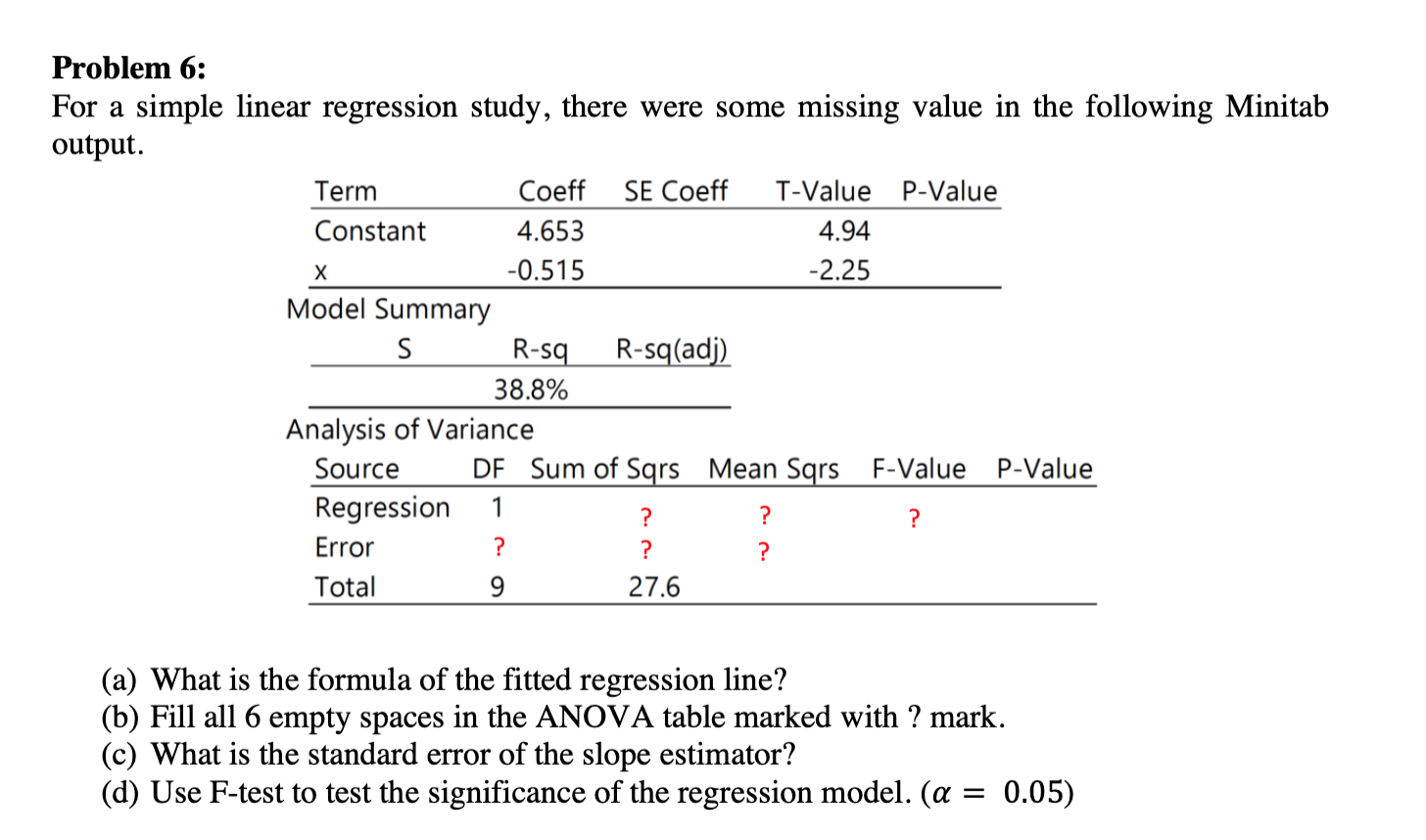 Solved x Problem 6: For a simple linear regression study, | Chegg.com