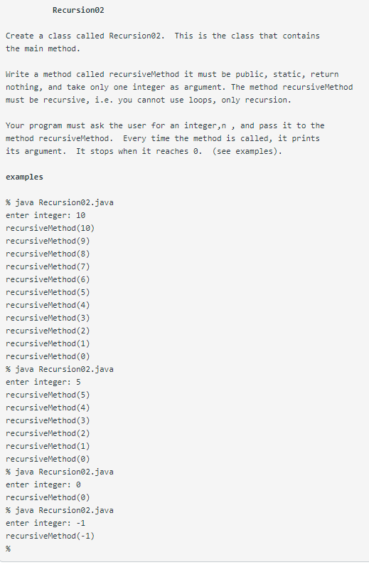 Solved Recursion2 Create a class called Recursione2. This is | Chegg.com
