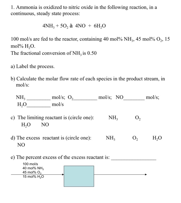 Solved 1. Ammonia is oxidized to nitric oxide in the | Chegg.com