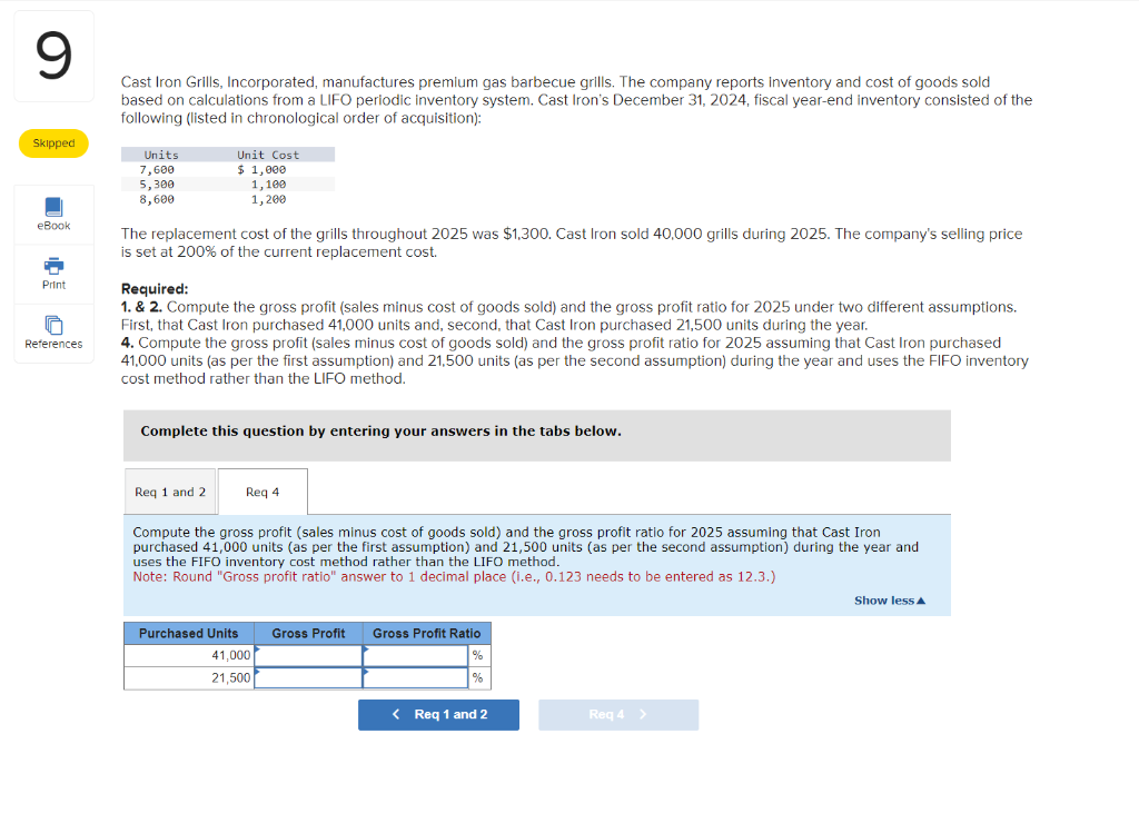 Solved Cast Iron Grills, Incorporated, manufactures premium