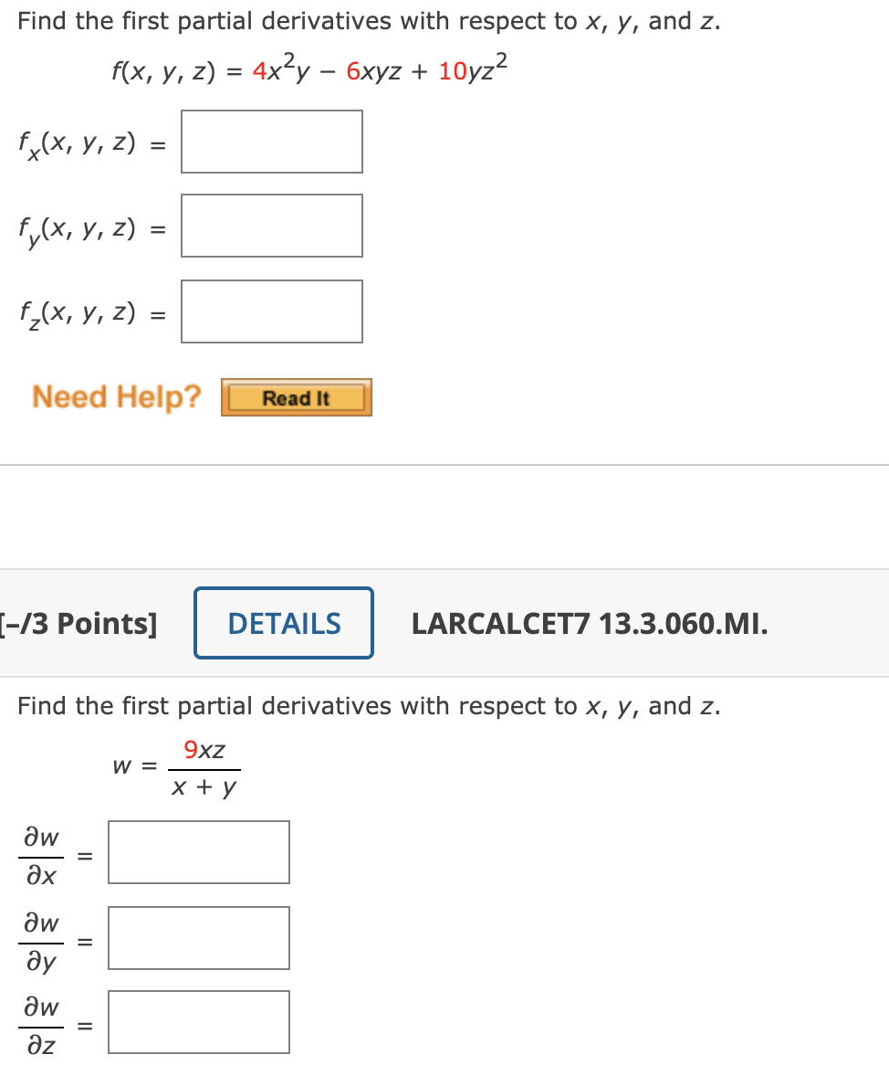Solved Find the first partial derivatives with respect to x, | Chegg.com