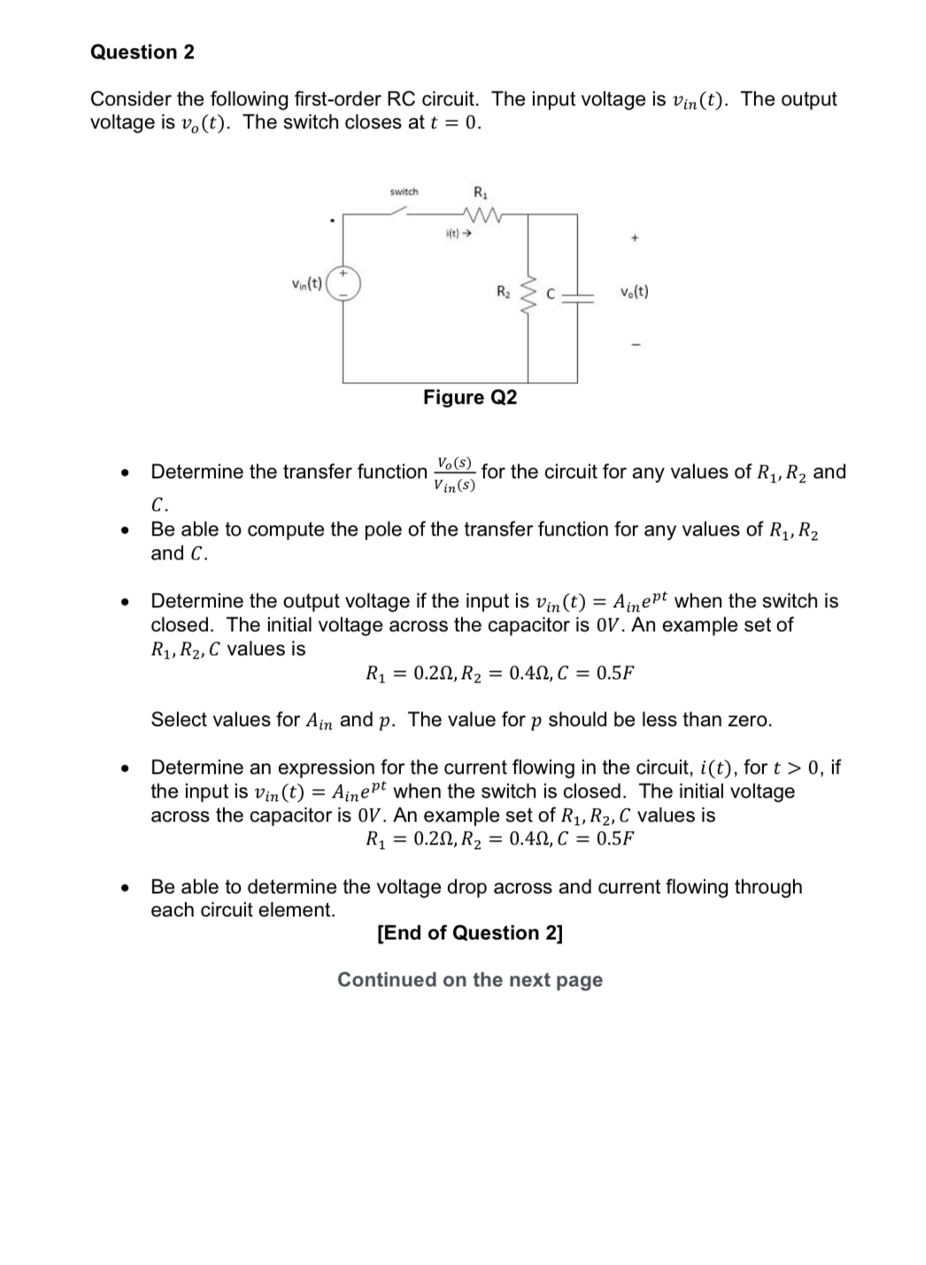 Solved Consider The Following First-order RC Circuit. The | Chegg.com