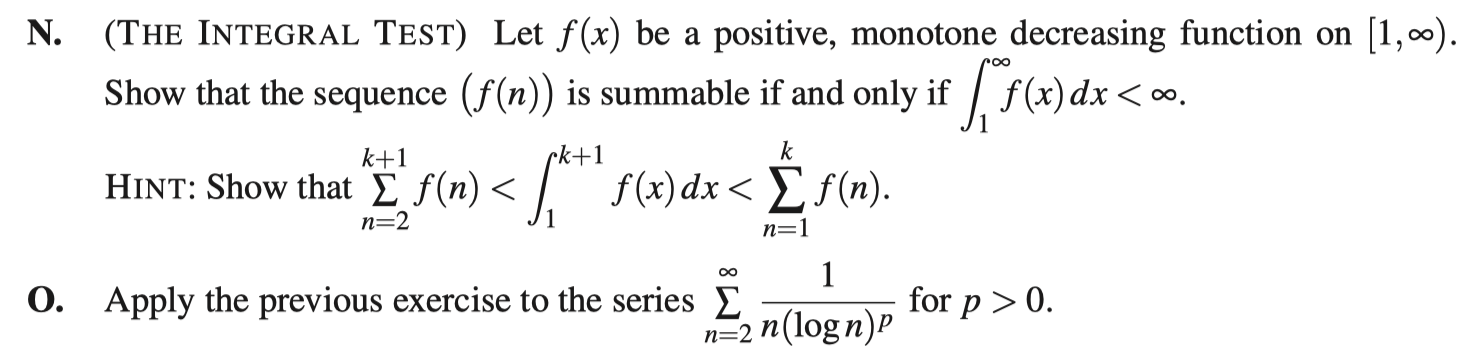 Solved N. (THE INTEGRAL TEST) Let f(x) be a positive, | Chegg.com