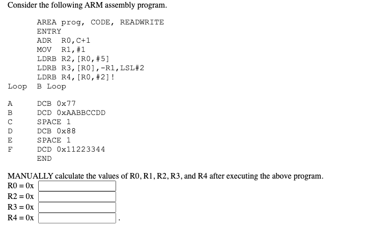 Consider The Following ARM Assembly Program. AREA | Chegg.com