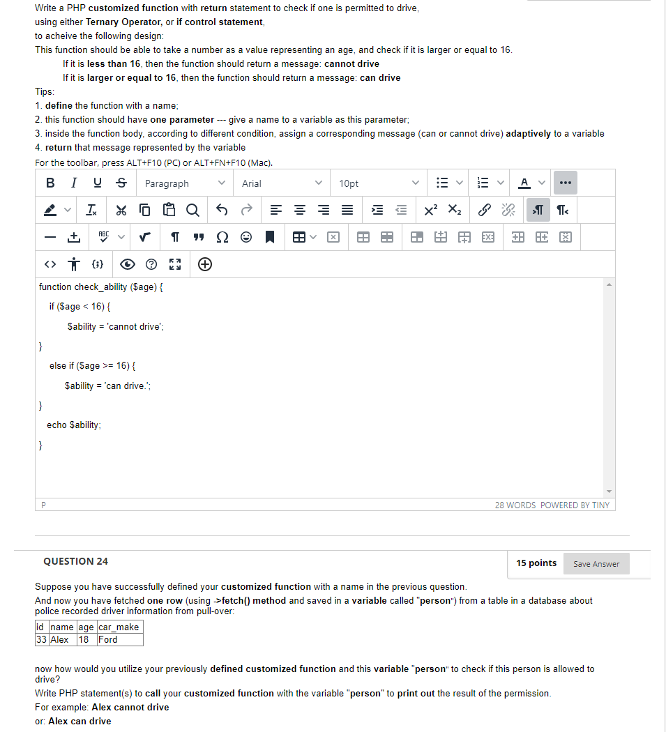 Solved Write a PHP customized function with return statement | Chegg.com