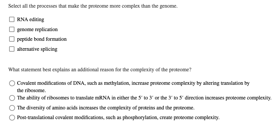 Solved Select all the processes that make the proteome more | Chegg.com