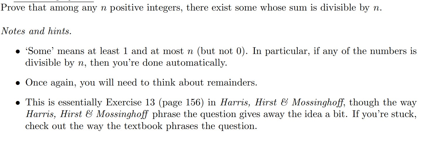 Solved Prove that among any n positive integers, there exist | Chegg.com