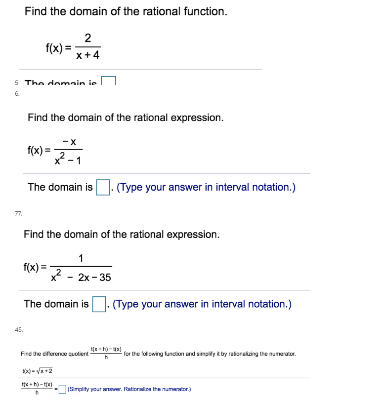 Find The Domain Of The Rational Function 2 F X X 4 5 Chegg Com