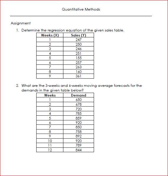 quantitative methods assignment 1