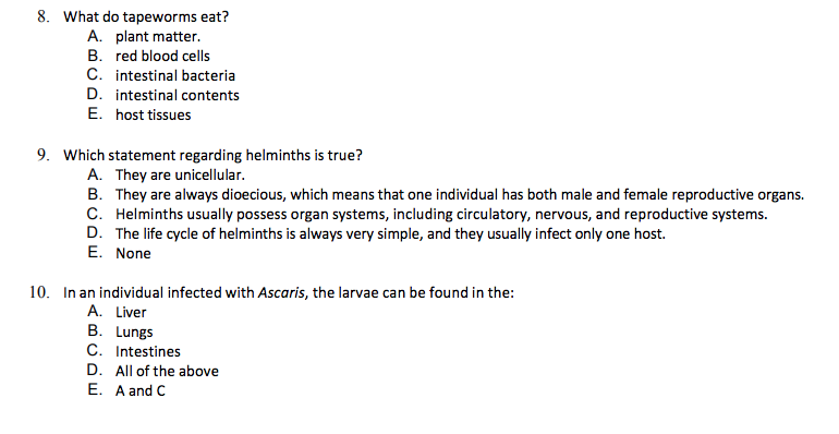 Solved 1. Which Of The Following Statements About Helminths | Chegg.com Solved 1. Which Of The Following Statements About Helminths | Chegg.com