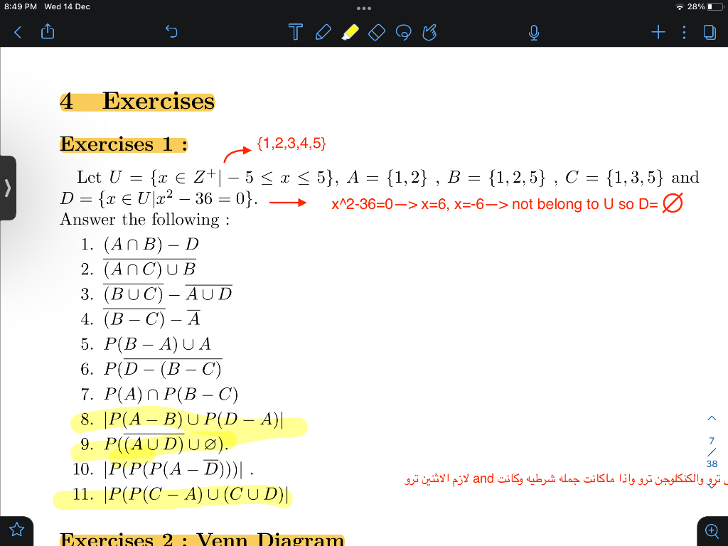 Solved 4 Exercises Exercises 1 : {1,2,3,4,5} Let | Chegg.com