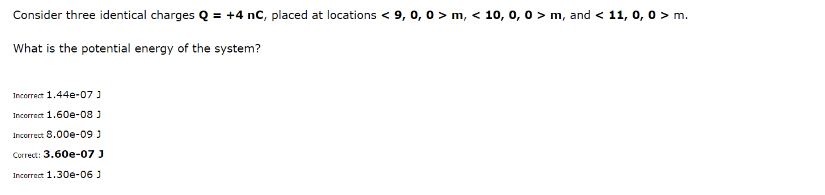 Solved Consider three identical charges Q = +4 nc, placed at | Chegg.com