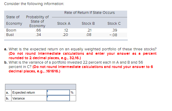 Solved Consider the following Information: Rate of Return If | Chegg.com