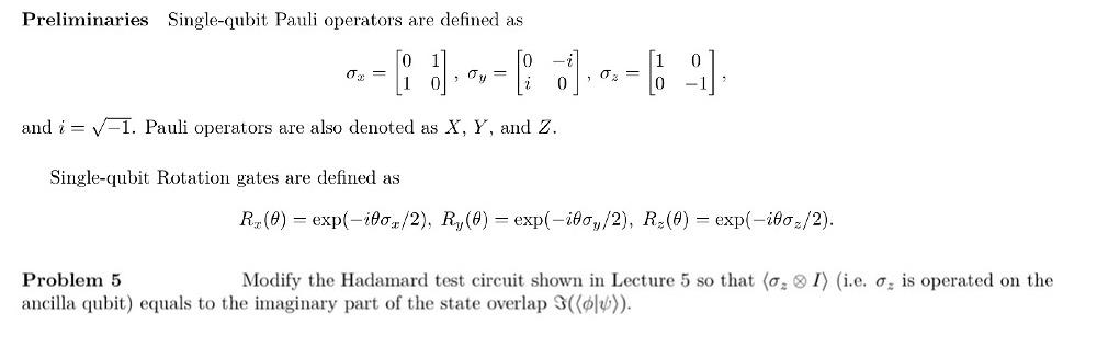 Preliminaries Single-qubit Pauli operators are | Chegg.com