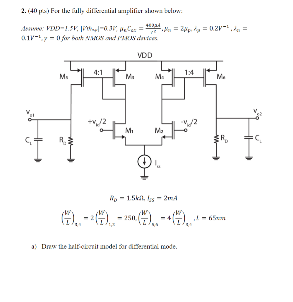 Solved 2. (40 pts) For the fully differential amplifier | Chegg.com