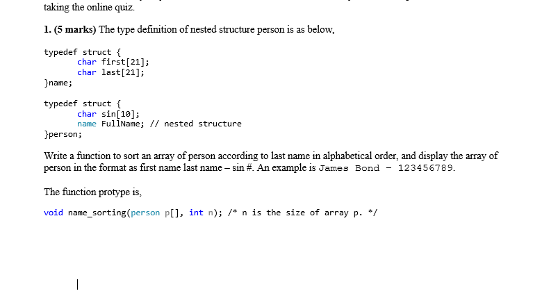 Solved The type definition of nested structure person is as | Chegg.com