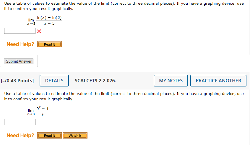 Solved Use a table of values to estimate the value of the | Chegg.com