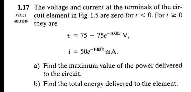 Solved 1.17 The voltage and current at the terminals of the | Chegg.com