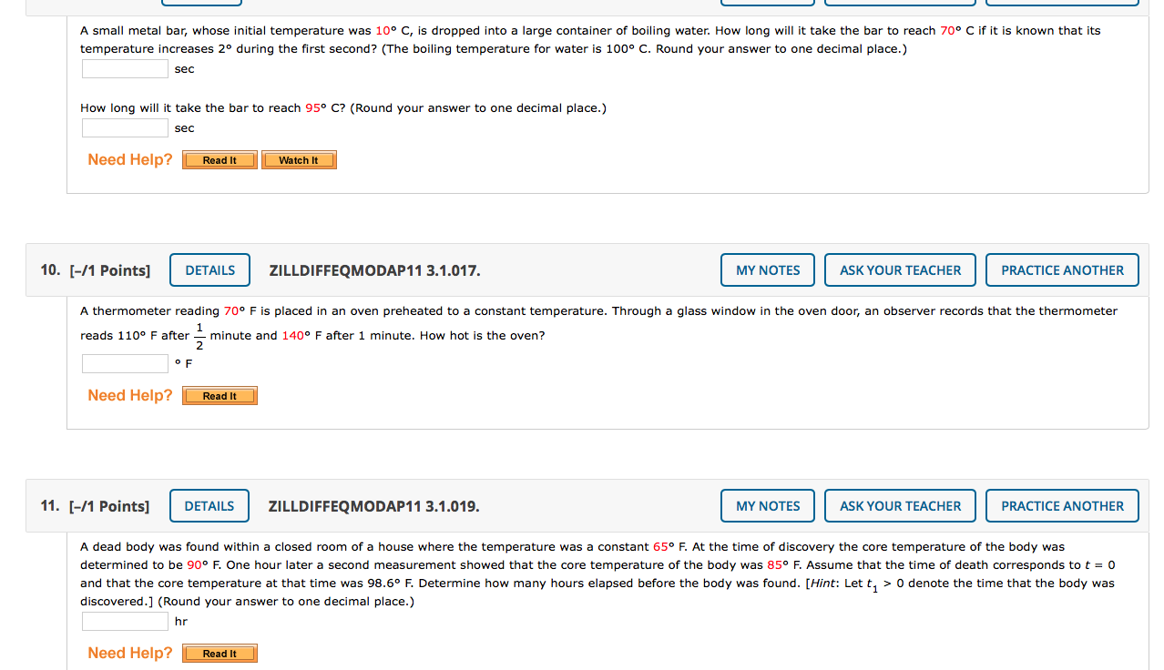Solved A small metal bar, whose initial temperature was 10°