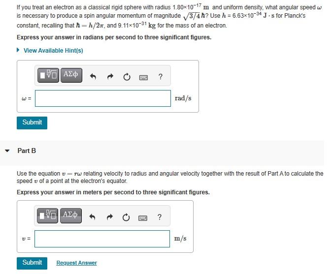 Solved If you treat an electron as a classical rigid sphere | Chegg.com