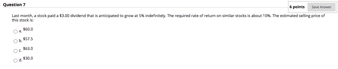 Solved Question 7 6 points Save Answer Last month, a stock | Chegg.com