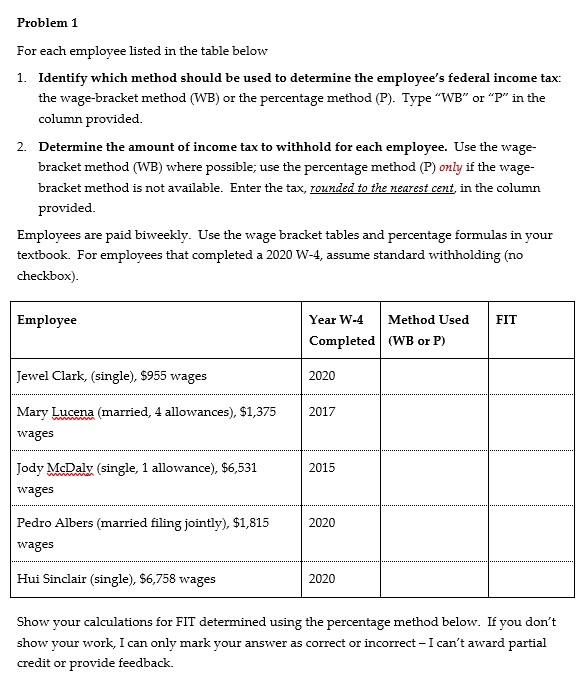 Problem 1 For Each Employee Listed In The Table Below | Chegg.com