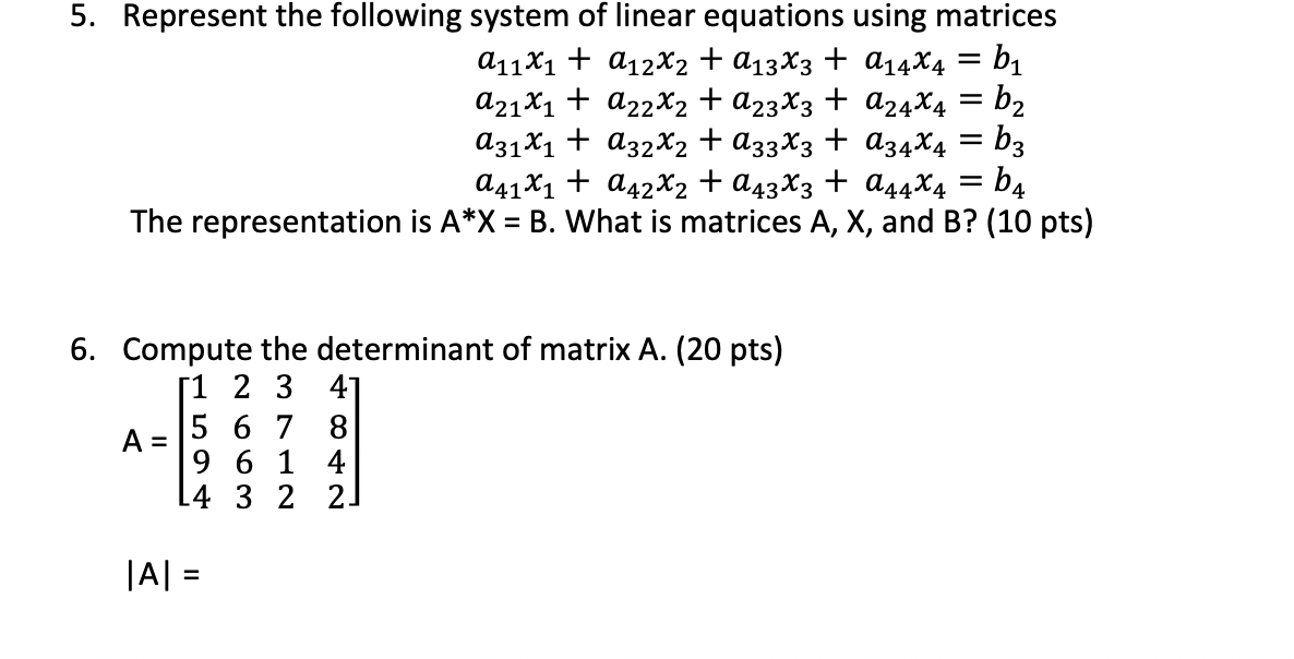 Solved 5. Represent The Following System Of Linear Equations | Chegg.com