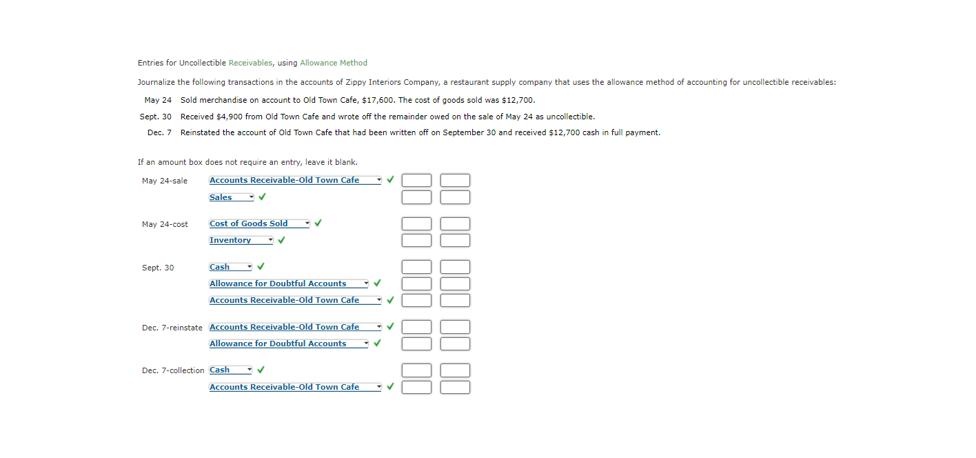 Solved Entries for Uncollectible Receivables, using | Chegg.com