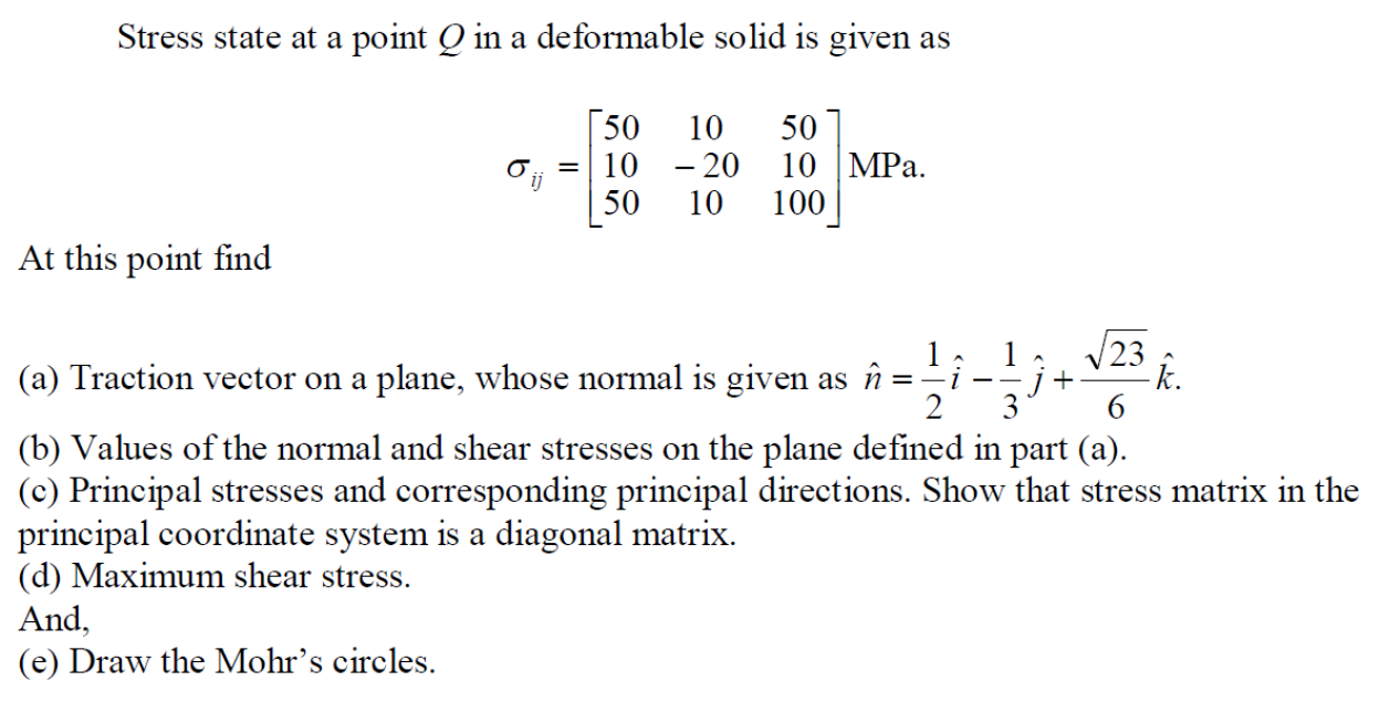 Stress state at a point Q in a deformable solid is | Chegg.com