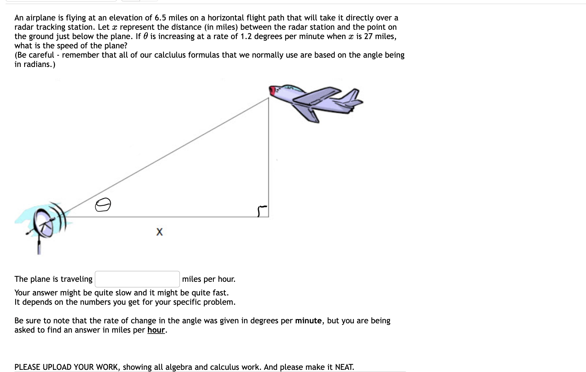 Solved An airplane is flying at an elevation of 6.5 miles on | Chegg.com