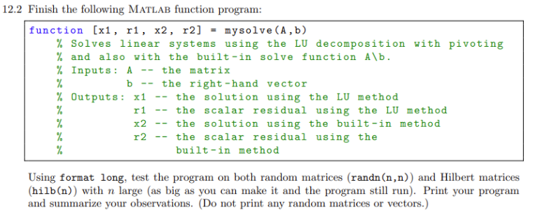 12.2 Finish the following MATLAB function program: | Chegg.com