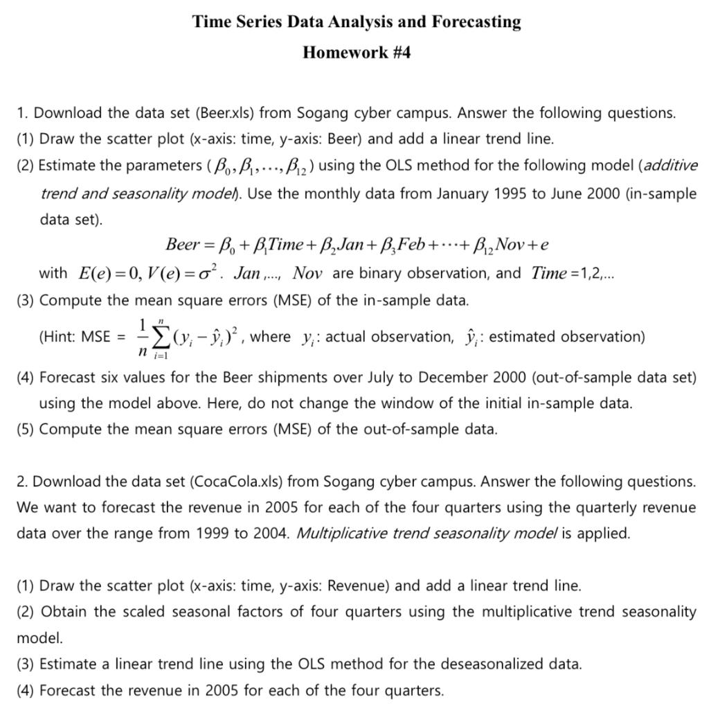 Time Series Data Analysis and Forecasting Homework | Chegg.com