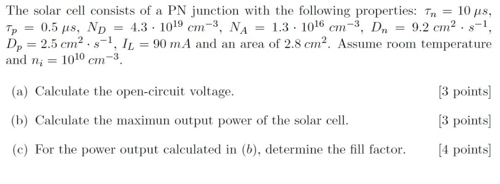 Solved The solar cell consists of a PN junction with the | Chegg.com