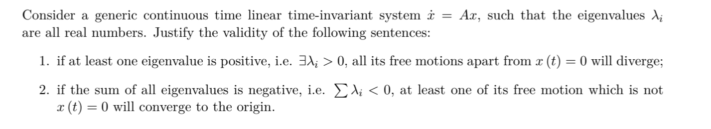 Solved Consider a generic continuous time linear | Chegg.com