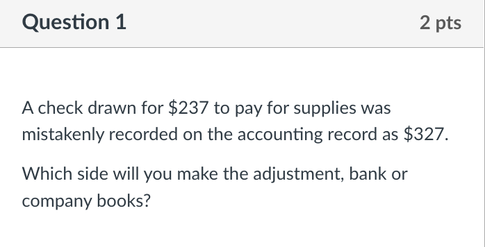 Solved A check drawn for $237 to pay for supplies was | Chegg.com