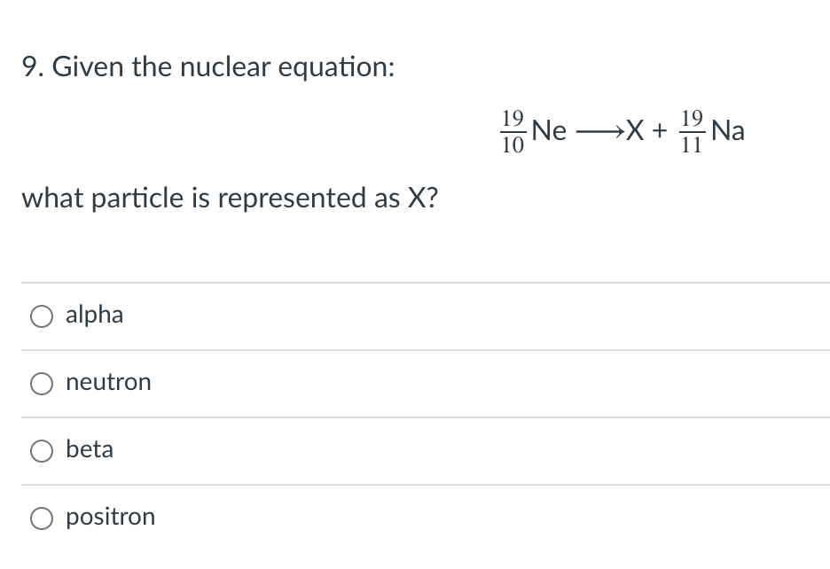 Solved 9. Given the nuclear equation: 1. Ne X + 1 Na what | Chegg.com