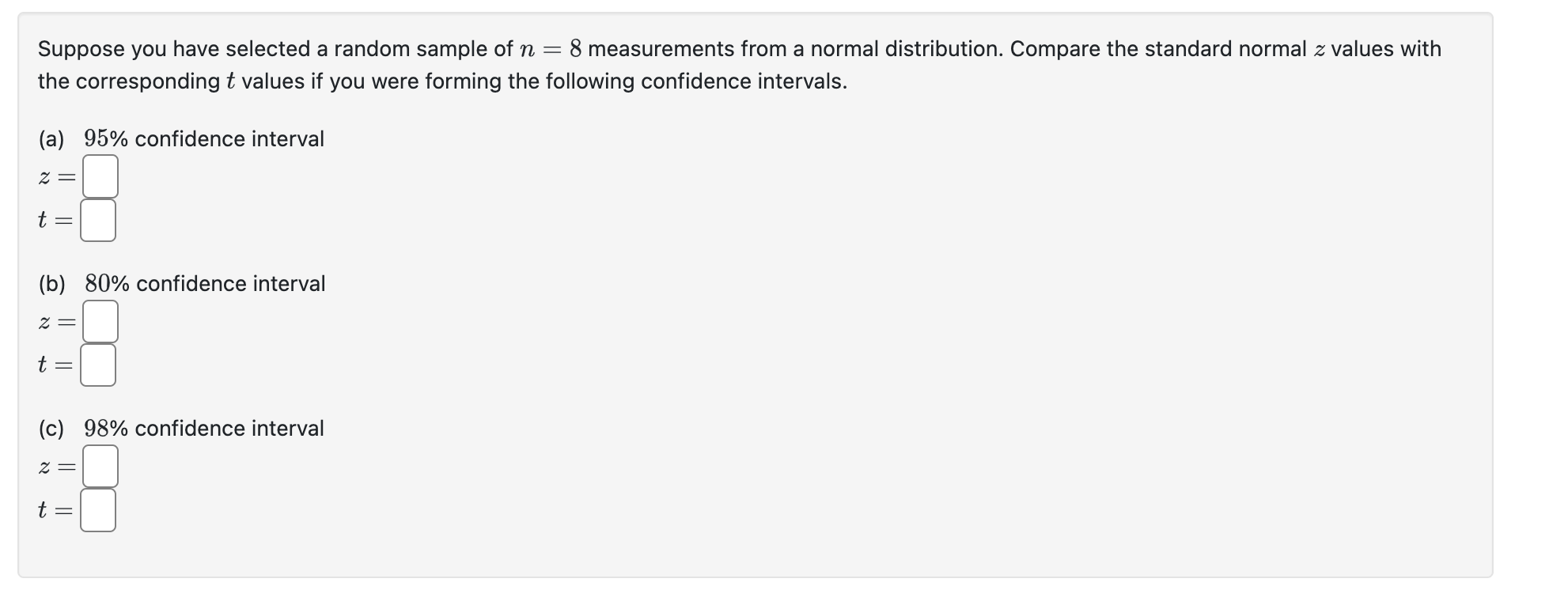 Solved Suppose you have selected a random sample of n=8 | Chegg.com