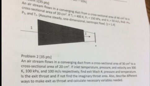 Solved An air stream flows in a converging duct form a cross | Chegg.com