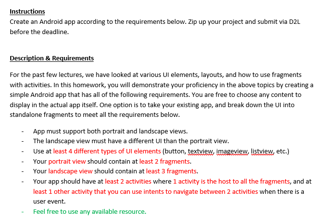 Solved Instructions Create an Android app according to the | Chegg.com
