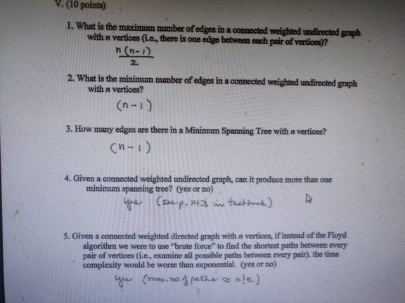Solved V. (10 points) 1. What is the maximum number of edges | Chegg.com