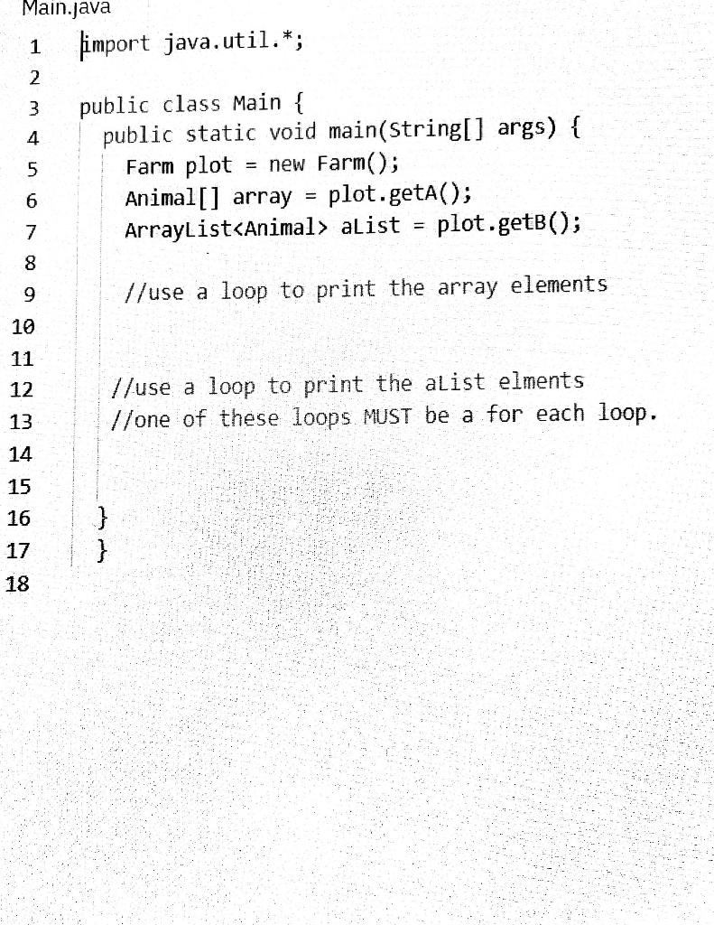 Solved Java FRQ! The code is java. We were provided a Farm