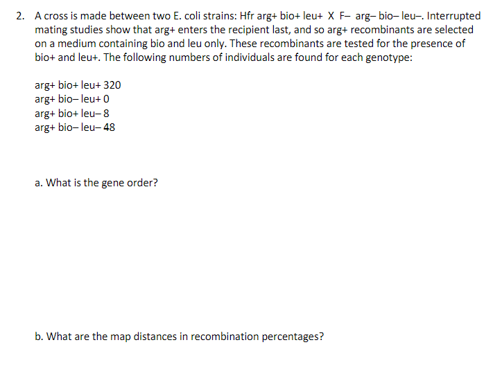 Solved 2. A cross is made between two . coli strains: Hfr | Chegg.com