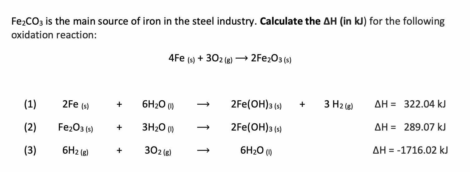 Solved Fe2CO3 is the main source of iron in the steel | Chegg.com