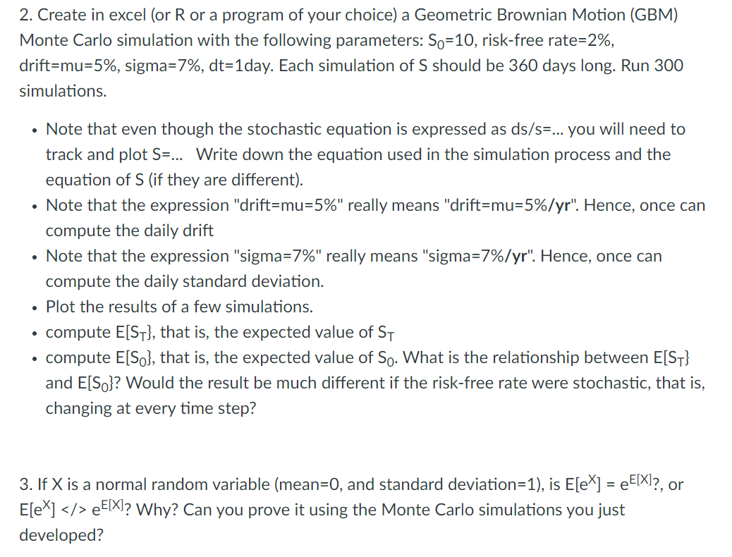 Solved 2. Create in excel (or R or a program of your choice) | Chegg.com